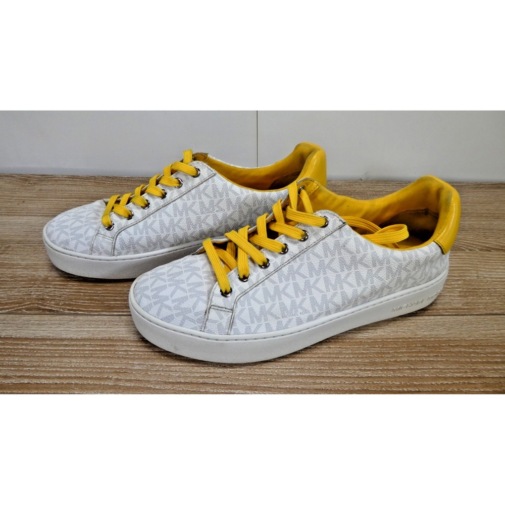 Michael Kors POPPY Monogram Lace-Up size 9M -White & Yellow - Picture 3 of 9
